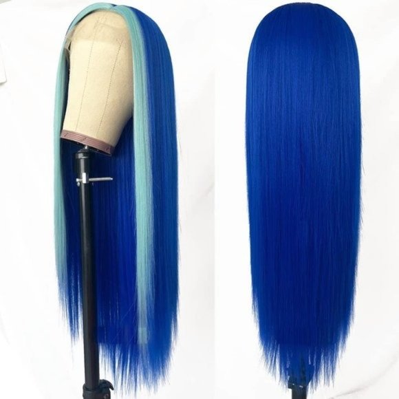 Blue Highlights Straight Hair Wig